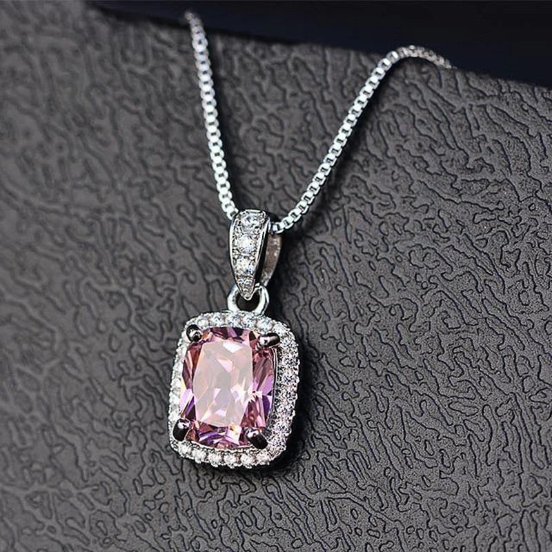 2025 Gorgeous White/Green/Purple/Pink Cubic Zirconia Women Necklace Simple and Elegant Design Female Wedding Trendy Jewelry