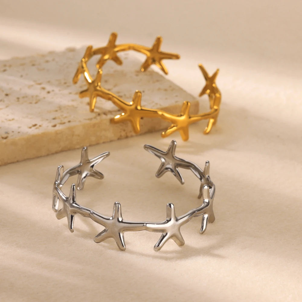 316L Stainless Steel Shell Starfish Bangles for Women Fashion Gold Silver Color Cuff Bangle Bracelet Femme Aesthetic Jewelry