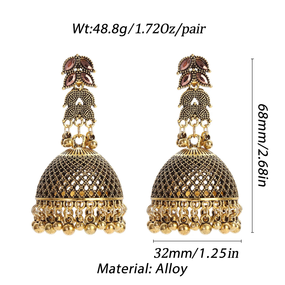 Ethnic Big Gold Color Indian Jhumka Earrings For Women Pendient Retro Bells Tibetan Earrings Oorbellen