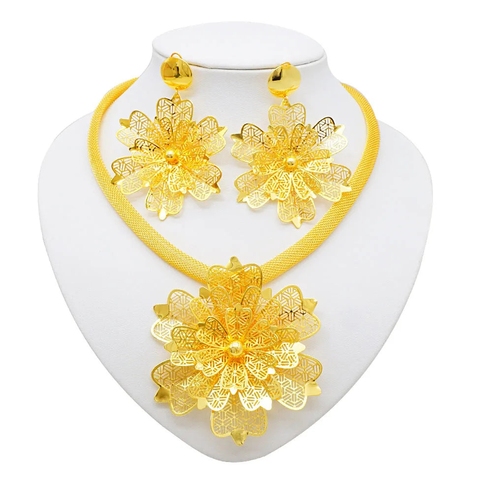 Dubai 24K Golden Plated Jewelry Set African Women's Banquet Wedding Necklace Set
