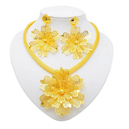 Dubai 24K Golden Plated Jewelry Set African Women's Banquet Wedding Necklace Set