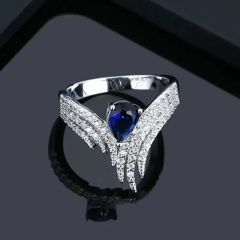 2025 New Blue Cube Zircon Ring Fashionable and Elegant High End Women's Bridal Wedding Luxury Personalized Jewelry Accessories
