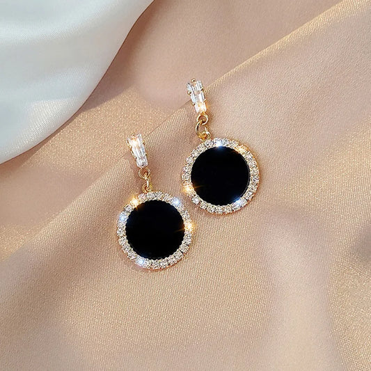LATS Trend Rhinestone Geometric Drop Earrings for Women Korean Fashion Black Color Dangle Earring 2021 Female Elegant Jewelry
