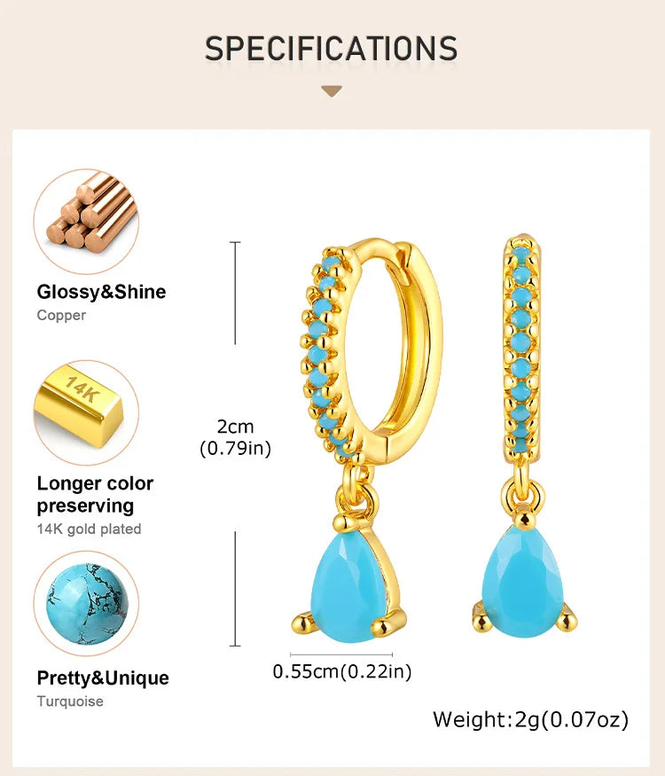 Delicate Cubic Zirconia Drop Earring for Women, Turquoise Droplets