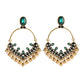 Ethnic Retro Green Sector Carved Turkish Jhumka Earrings For Women Indian Jewelry Pearl Tassel Earrings