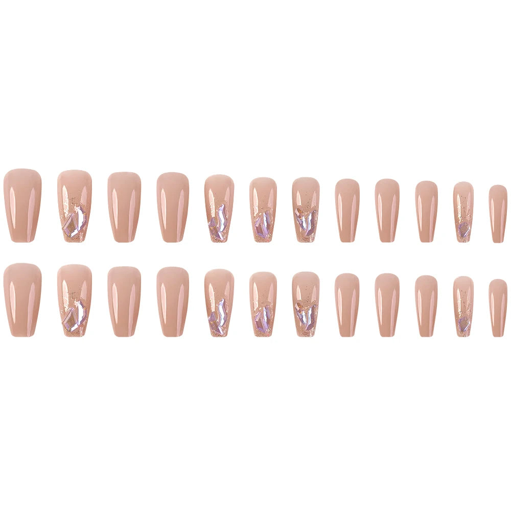 24 Pcs Short Coffin Press On Nails Pink White False Nails with Rhinestone Reusable Fake Nails With Jelly Tab