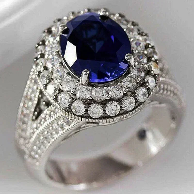 2025 New Blue Cube Zircon Attends Banquet Ring Fashionable, Elegant, High End Women's Bridal Luxury Inlaid Jewelry Accessories