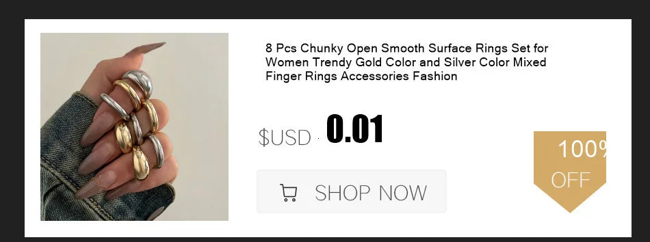 8 Pcs Chunky Open Smooth Surface Rings Set for Women Trendy Gold Color and Silver Color Mixed Finger Rings Accessories Fashion