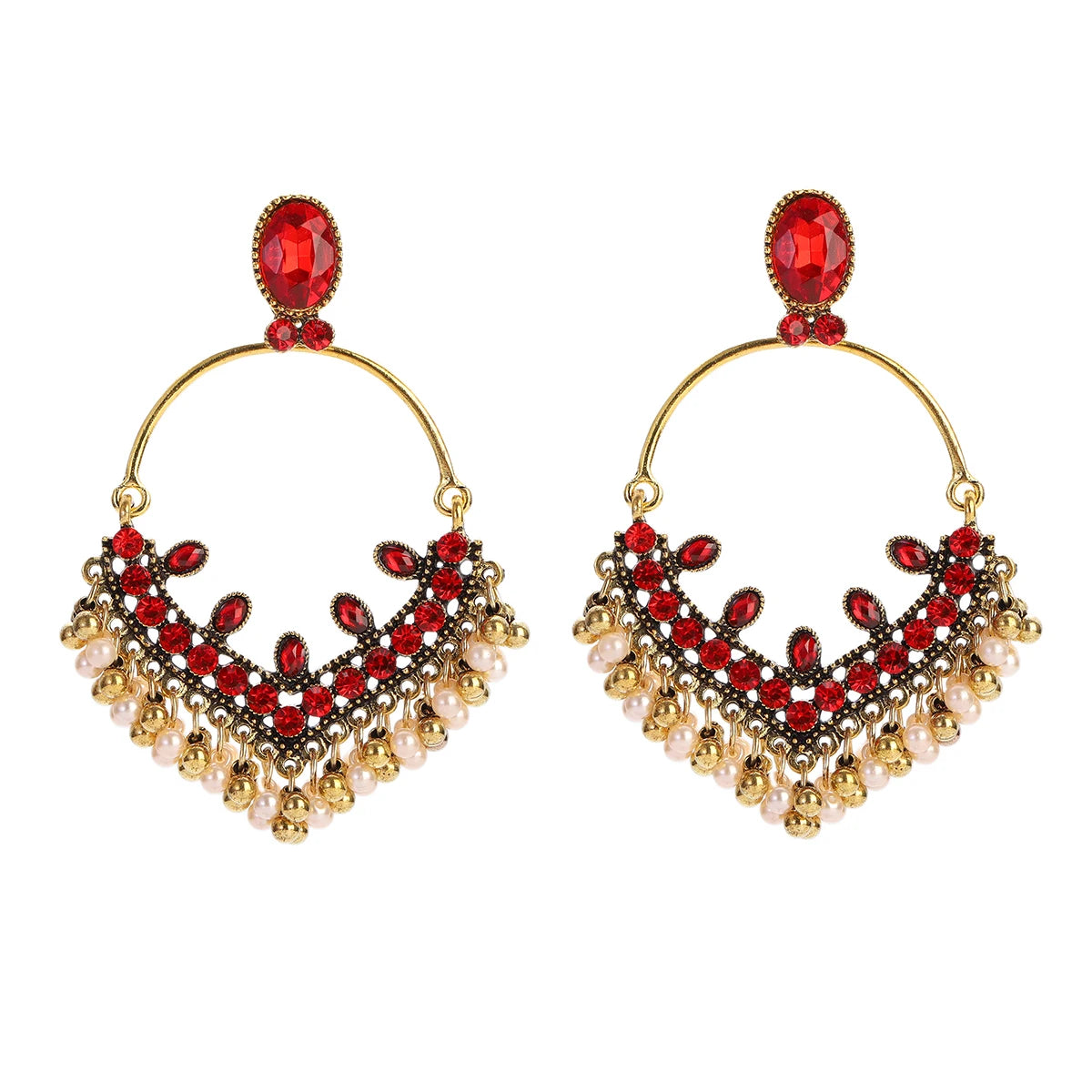 Ethnic Retro Green Sector Carved Turkish Jhumka Earrings For Women Indian Jewelry Pearl Tassel Earrings