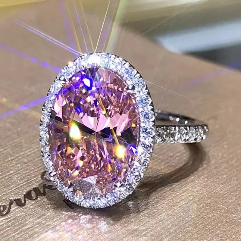 Pink Cubic Zirconia Ring Suitable for Women's Engagement Wedding Luxury Accessories Sparkling Silver Fashion Jewelry