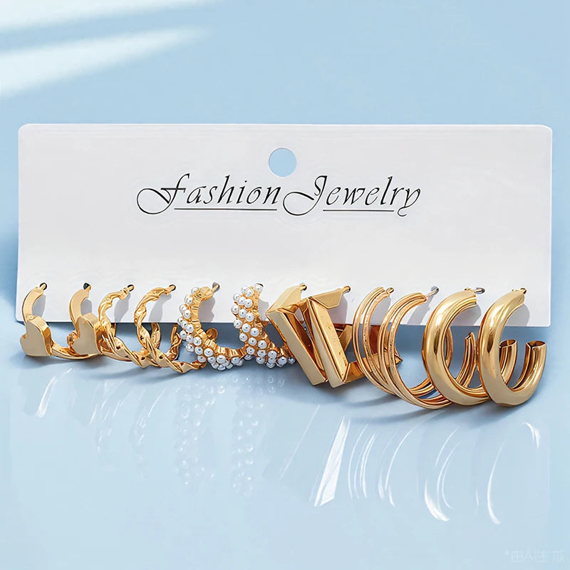 A Set of 6 Pairs of Elegant and Simple Style Combination Earrings for Women, Suitable for Daily Outings