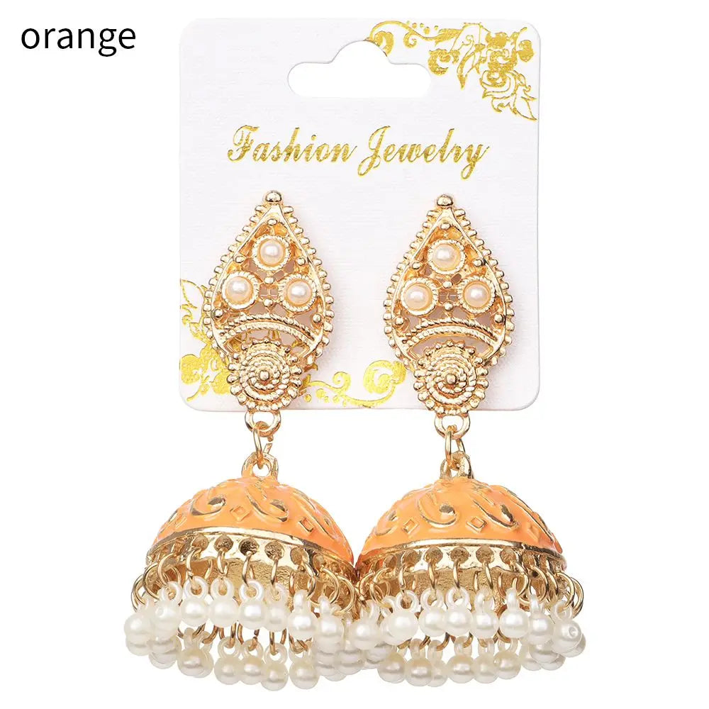 Bohemia Oorbellen Hangers Vintage Gypsy Jhumka Indian Style Earrings Flower Pearl Beads Bell Shape
