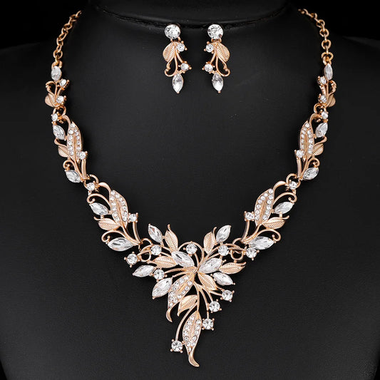 Zenat Luxury Crystal Necklace Earrings Set