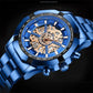 2025 Mens Quartz Watches Top Brand Luxury Stainless Steel Waterproof Hollow Out Blue Big Male Wristwatches Relogio Masculino