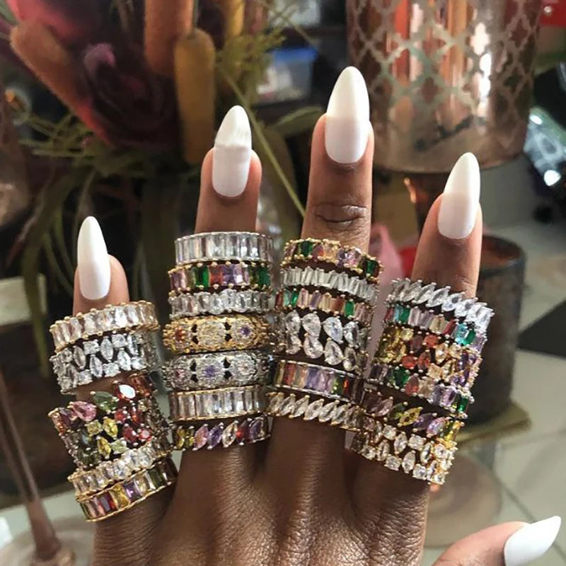 Luxury Female White Crystal Stone  Ring Irregular Zirconia Wedding Rings for Women Trendy Geometric Zircon Engagement Ring