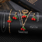 6PCS/Set Red Women's Watch With Minimalist Elements Dial Quartz Watch Latex Strap Cherry Elements Jewelry Set Girl's Gift