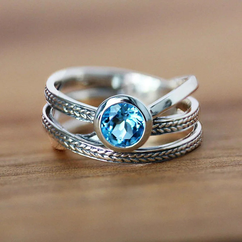 2025 New Fashion Sea Blue Cubic Zirconia Women's Wedding Ring Luxury Engagement Party Elegant   Brilliant Jewelry