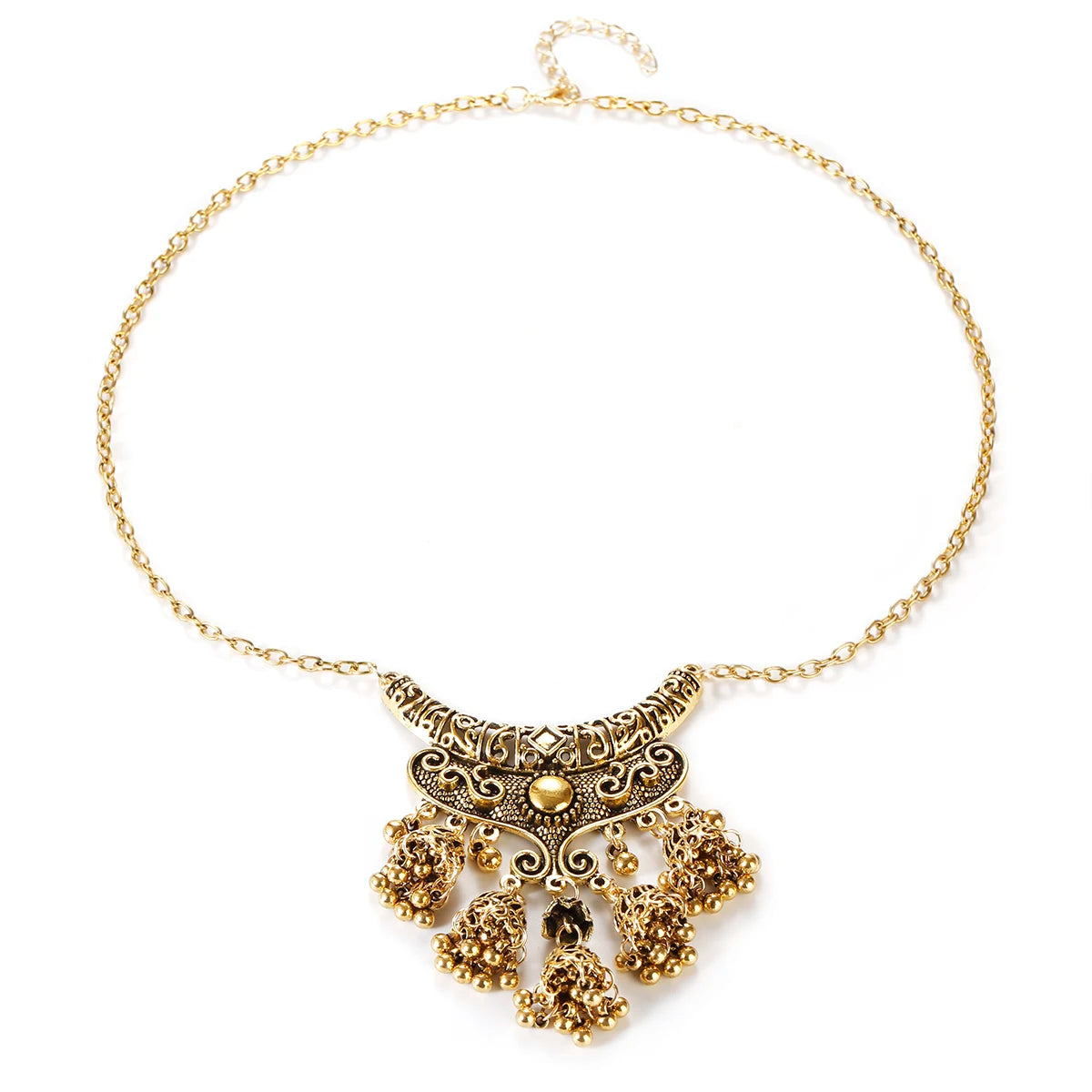 Luxury Retro Indian Jewelry Set Earring/Necklace Bijoux Wedding Jewelry Hangers Ethnic Carved Jhumka Earrings