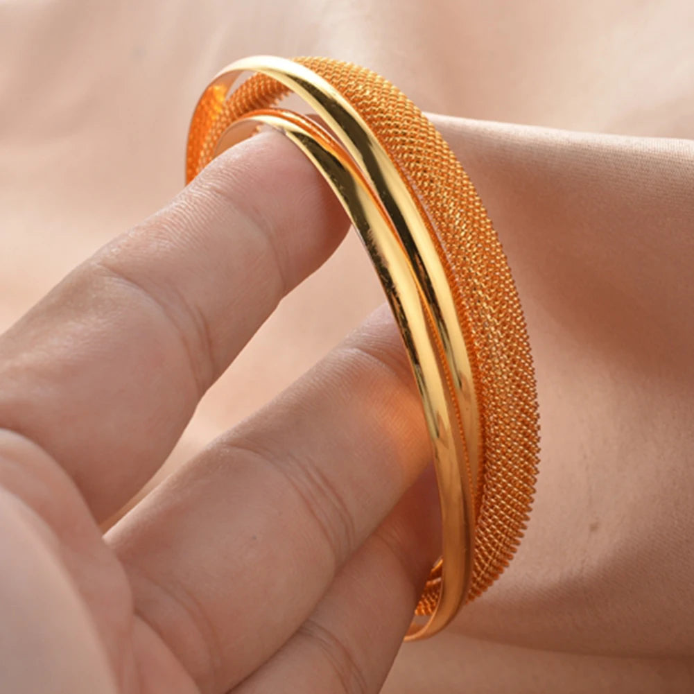African Gold Color Shiny Bangles for Women Girls Dubai Circle Bracelet Jewelry Ethiopian Bride Wedding