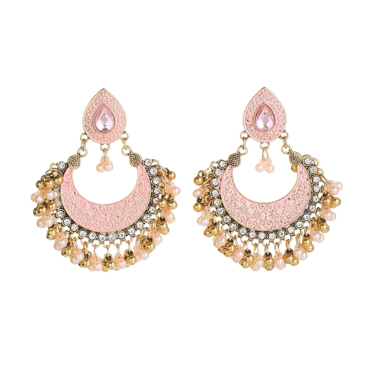 Ethnic Retro Green Sector Carved Turkish Jhumka Earrings For Women Indian Jewelry Pearl Tassel Earrings