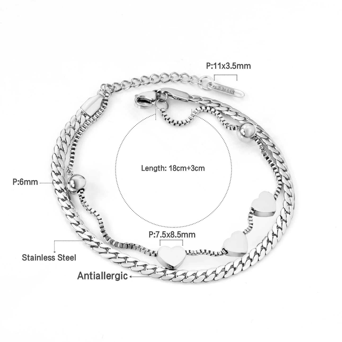 LUXUSTEEL Stainless Steel Heart Coin Charm Bracelet for Women Girl Golden Color Cuban Link Chain Bracelet Jewelry Gift 20cm