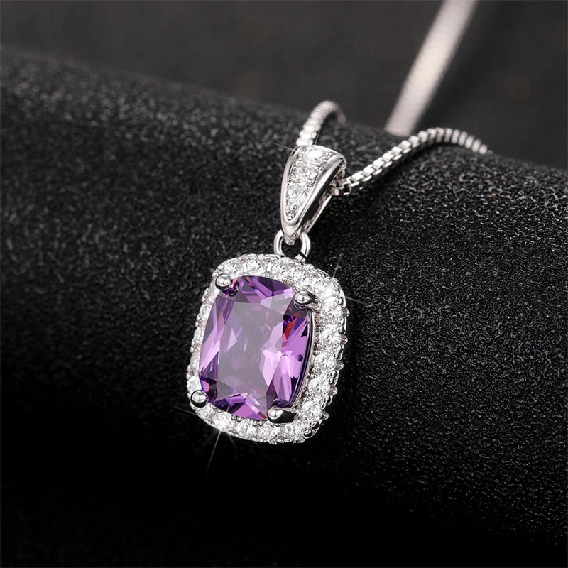 2025 Gorgeous White/Green/Purple/Pink Cubic Zirconia Women Necklace Simple and Elegant Design Female Wedding Trendy Jewelry