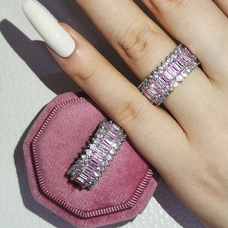 Fashion Luxury Multicolor Charm Zircon Wedding Rings for Women Round Square Stone Party Ring Jewelry