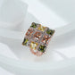 Luxury Female Multicolor Zircon Large Square Rings For Women Rose Gold Color Yellow Olive Green Stone Big Cocktail Ring Jewelry
