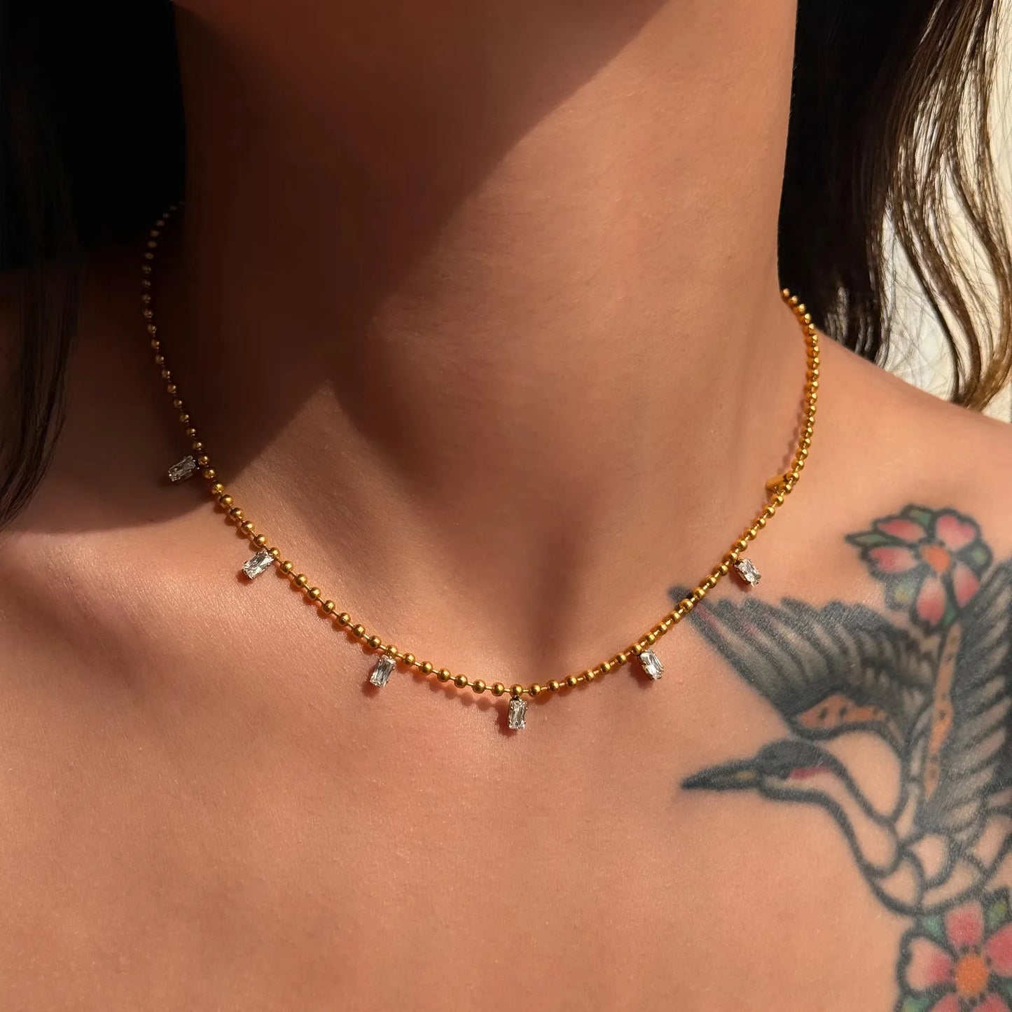 Boho Multi Pendant Zircon Tassel Beads Chains Choker Necklace for Women 18k Gold Plated Stainless Steel Tarnish Free Jewelry