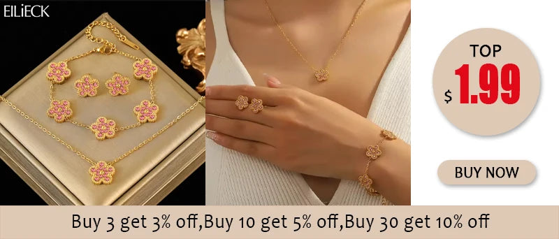 EILIECK 316L Stainless Steel Heart Love Necklace Bracelets Earrings Set For Women New Trendy 18K Gold Plated Waterproof Jewelry