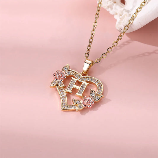 Cute Female A-Z Letter Pendant Necklace Vintage Yellow Gold Color Wedding Jewelry Gift For Women