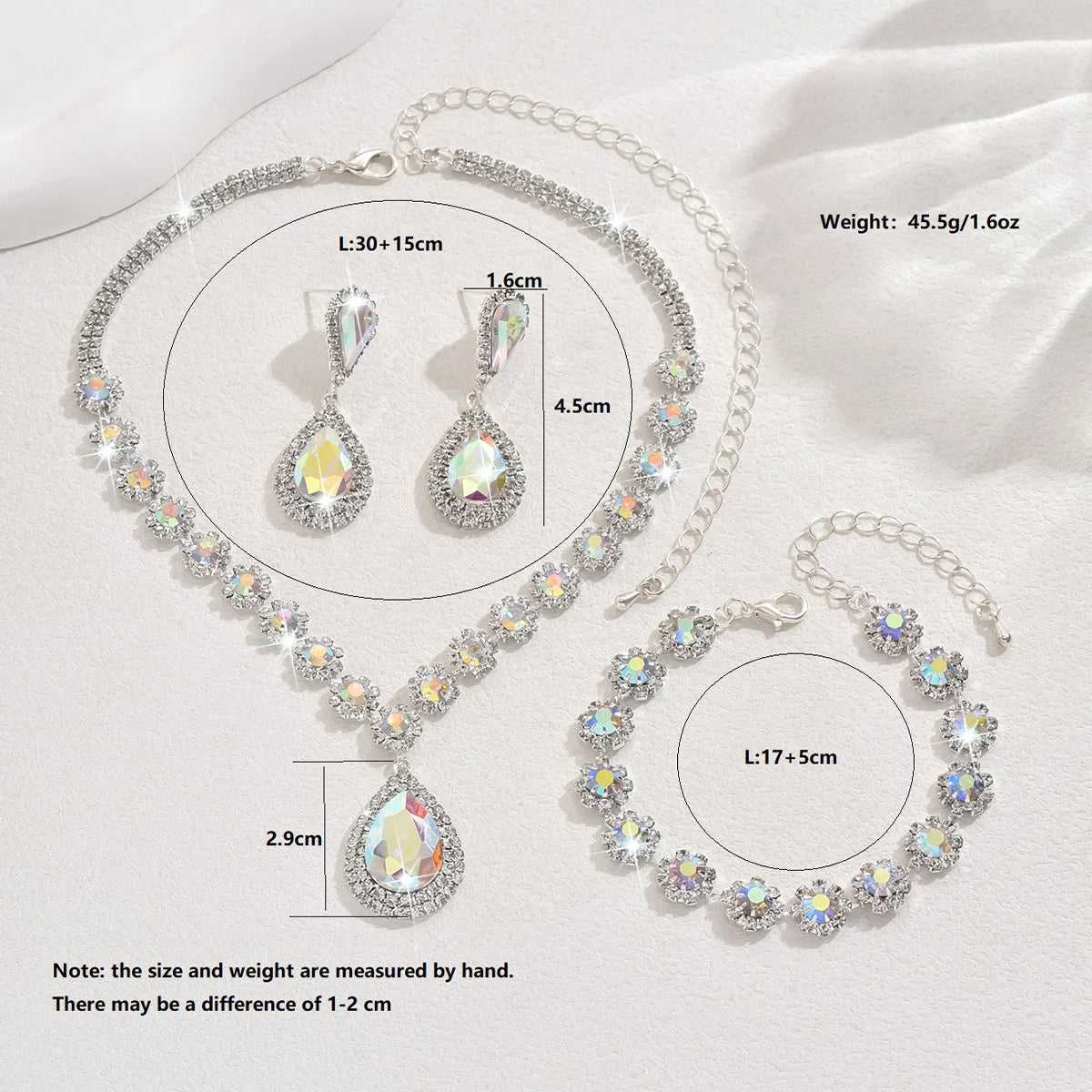 Minimalist Water drops Jewelry Set for Women Crystal Necklace Bracelet Earrings Set Gift Banquet Wedding Anniversary Accessories