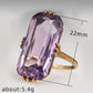 2025 New Purple Cubic Zirconia Ring with Sparkling Square Crystal, High End Women's Personalized Fashion Cocktail Party Jewelry