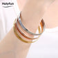Holyfun 60mm Waterproof 316L Stainless Steel Round Smooth Bracelet Bangle Women Minimalist 18k Gold Color Texture Charm Jewelry