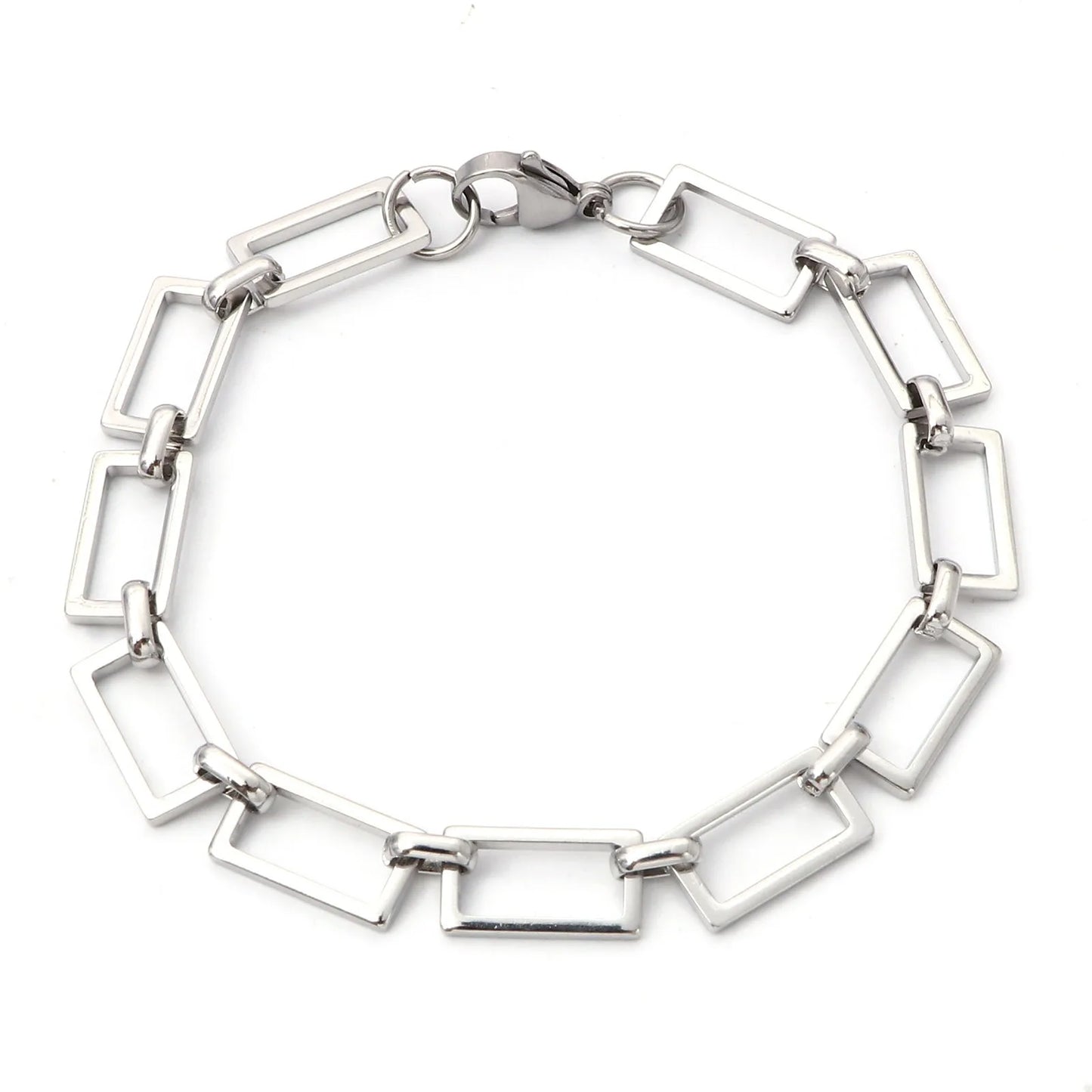 1PC 304 Stainless Steel Punk Style Bracelets Silver Color Wide Connector Chain Bracelet for Man Women Fashion Jewelry 19cm long