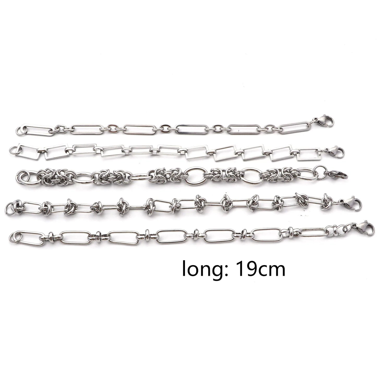 1PC 304 Stainless Steel Punk Style Bracelets Silver Color Wide Connector Chain Bracelet for Man Women Fashion Jewelry 19cm long