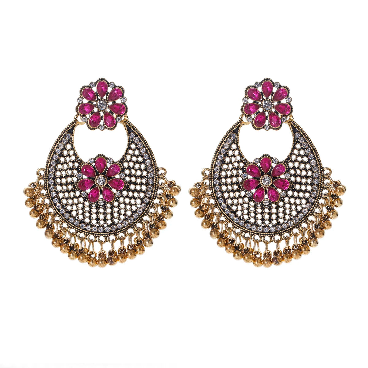 Ethnic Retro Green Sector Carved Turkish Jhumka Earrings For Women Indian Jewelry Pearl Tassel Earrings