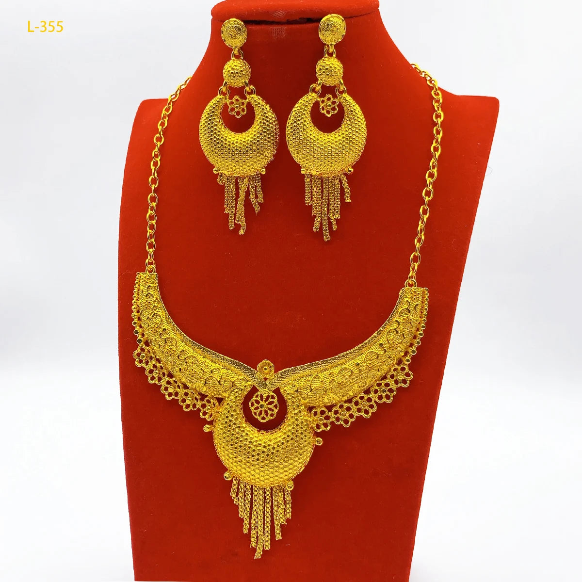Indian Jewelry Set For Women 24K Gold Color Dubai African Nigeria Bridal Necklace Earrings Wedding Party Jewellery Gifts