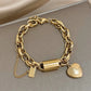 Heart Lock Stainless Steel Charm Bracelet Chunky Gold Plated Chain Love Bracelets Christmas Valentine Gift