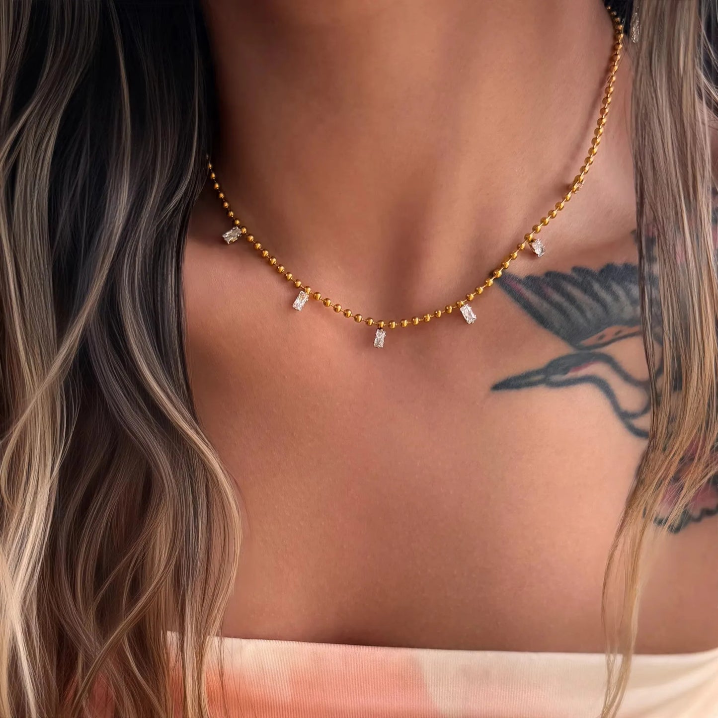 Boho Multi Pendant Zircon Tassel Beads Chains Choker Necklace for Women 18k Gold Plated Stainless Steel Tarnish Free Jewelry