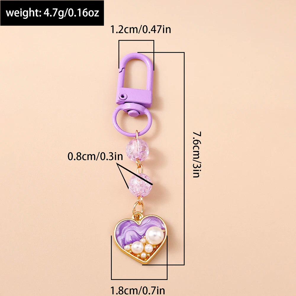 Cute Enamel Flower Butterfly Keychain Women Girls Love Heart Key Ring Pendants Handbag Decor DIY Handmade Jewelry Gifts