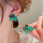 925 Silver Needle Green Flower Earrings For Women Korean Fashion Jewelry 2025 Trending Luxury Zircon Leaf Women's Stud Earrings