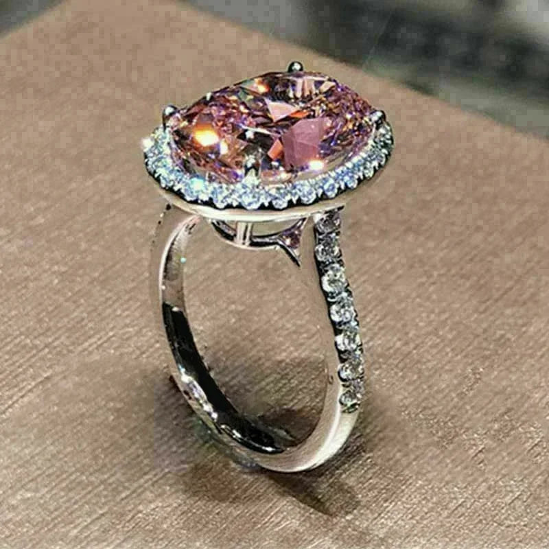 Pink Cubic Zirconia Ring Suitable for Women's Engagement Wedding Luxury Accessories Sparkling Silver Fashion Jewelry
