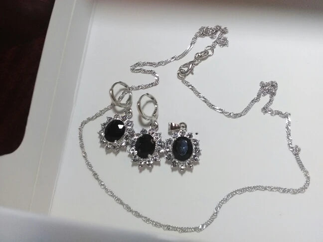 Luxury 925 Silver Needle Pendant Necklace Hoop Earrings Sets For Wedding Femme Pendant Chain Necklace Party Gifts