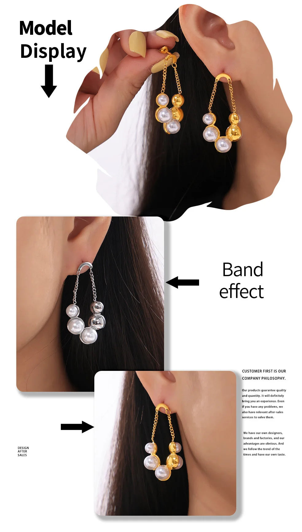 Gorgeous Round Earrings For Women Stainless Steel Vintage Pearl Pendant Gold Plated Waterproof Ear Stud Charm Jewelry Gift