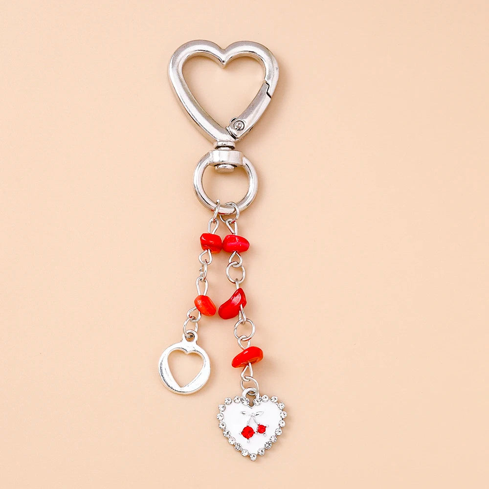 Cute Enamel Flower Butterfly Keychain Women Girls Love Heart Key Ring Pendants Handbag Decor DIY Handmade Jewelry Gifts