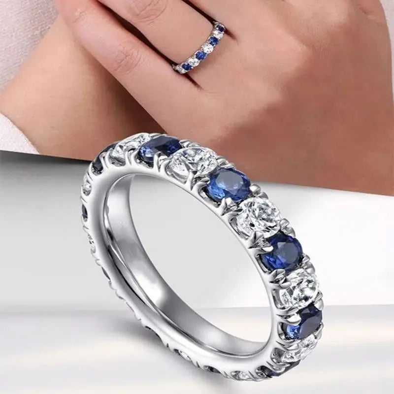 2025 Luxury Prong Setting-Rings For Women With Deep Blue Zircon Stone Anniversary Gift   Wife Micro Paved Middle