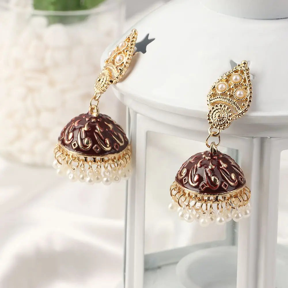 Bohemia Oorbellen Hangers Vintage Gypsy Jhumka Indian Style Earrings Flower Pearl Beads Bell Shape