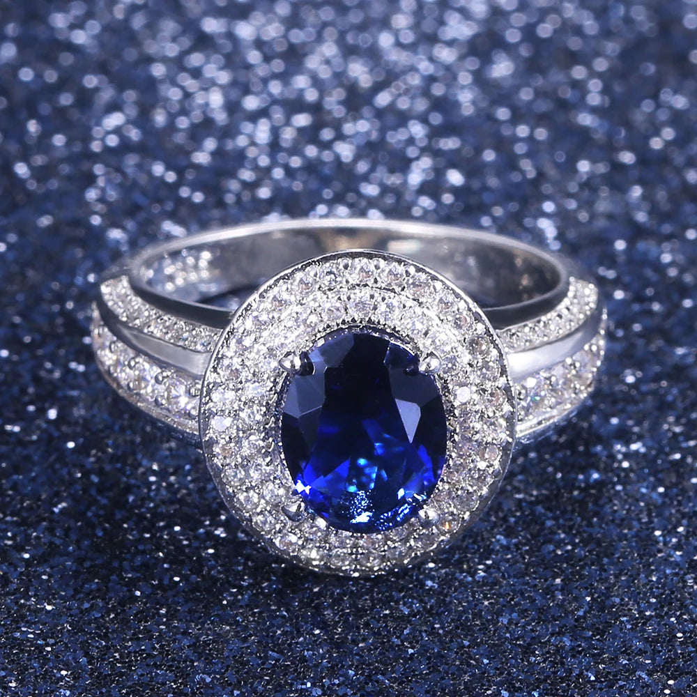 2025 Luxury Prong Setting-Rings For Women With Deep Blue Zircon Stone Anniversary Gift   Wife Micro Paved Middle
