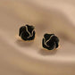 Black Enamel Flower Stud Earrings for Women Folded Unique Design Multi-layers Floral Female Small Earrings 2024 New Brincos